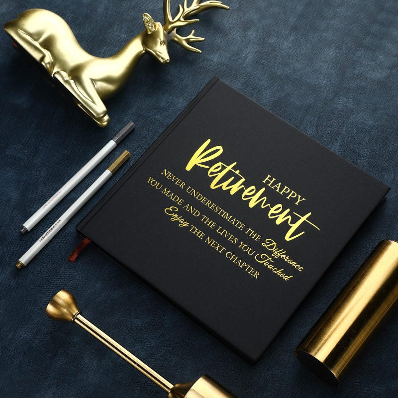 Resholder 2026 Retirement Guest Book with 2 Markers 8.7'' Square Hardcover Blank Guest Photo Signing Memory Book Happy Retirement Gift Party Supplies for Women Men Teacher Grad Decor(Black,Elegant) - Image 3