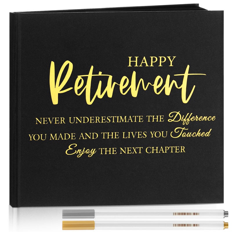 Resholder 2026 Retirement Guest Book with 2 Markers 8.7'' Square Hardcover Blank Guest Photo Signing Memory Book Happy Retirement Gift Party Supplies for Women Men Teacher Grad Decor(Black,Elegant) - Image 1