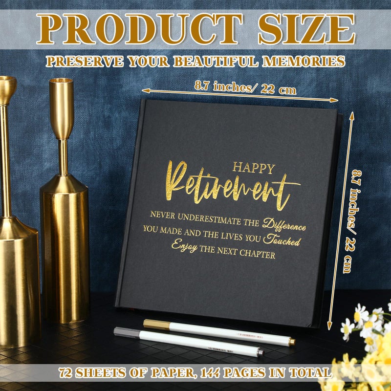 Resholder 2026 Retirement Guest Book with 2 Markers 8.7'' Square Hardcover Blank Guest Photo Signing Memory Book Happy Retirement Gift Party Supplies for Women Men Teacher Grad Decor(Black,Elegant) - Image 2