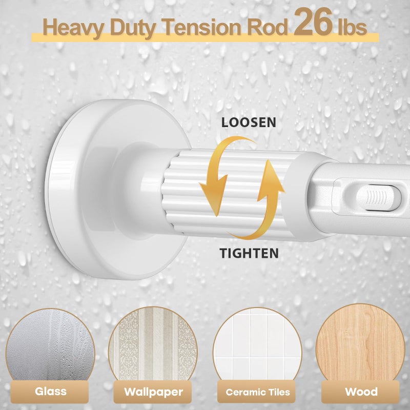 ZipGlo White Tension Curtain Rod 41-126In(4-10Ft), Long Outdoor Curtain Rod No Drilling for Window or Bathroom Patio, Adjustable Heavy Duty Shower Rod,Rod Diameter 1.26In-One-bond stretching - Image 4