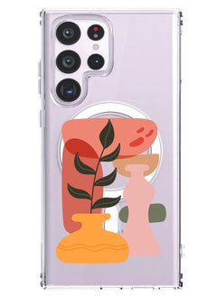 Magnetic Case for Samsung Galaxy S23 Ultra 6.8-inch Compatible with MagSafe Wireless Charging, Shockproof Phone Bumper Cover Vase leaf
