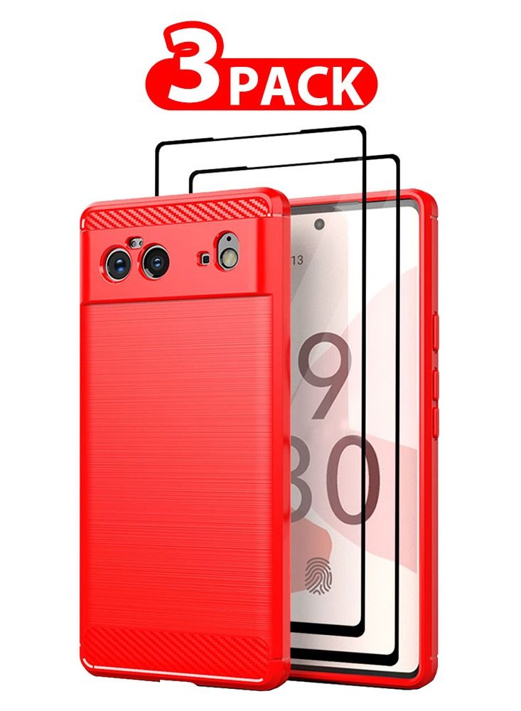 CATANES 3 Packs For Google Pixel 6 Case Cover and 2 Screen Protectors Soft TPU Bumper Protective Back Case Red - Image 1