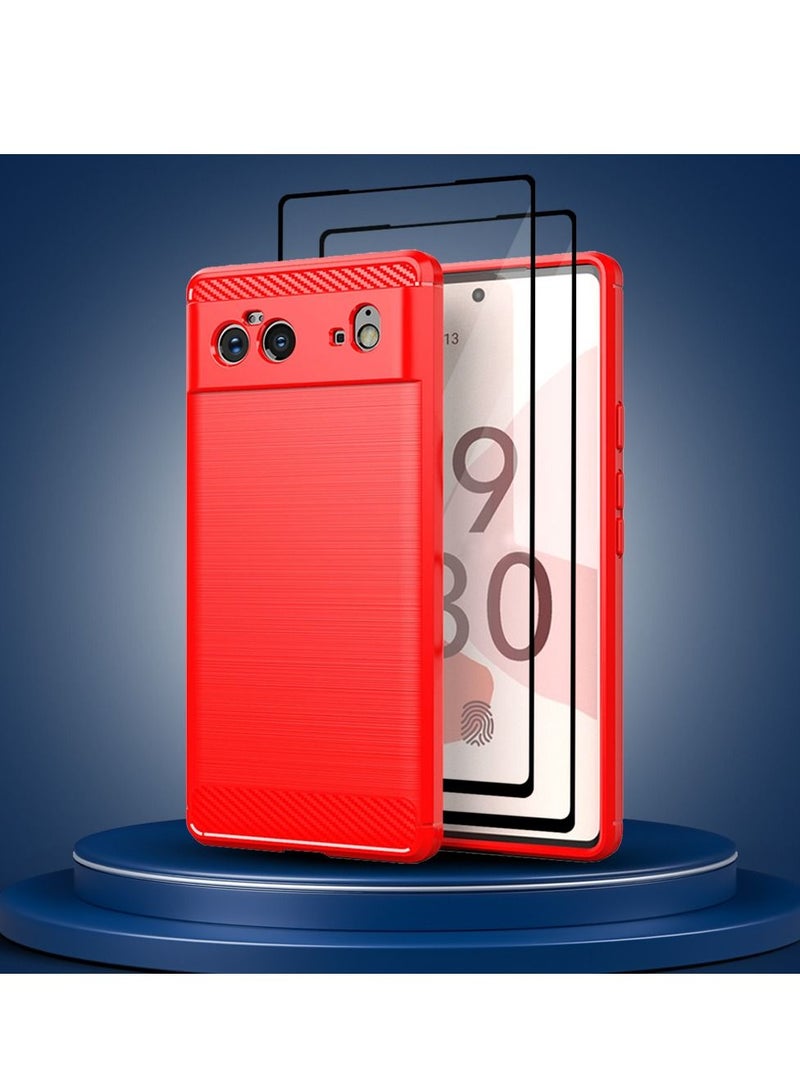 CATANES 3 Packs For Google Pixel 6 Case Cover and 2 Screen Protectors Soft TPU Bumper Protective Back Case Red - Image 3