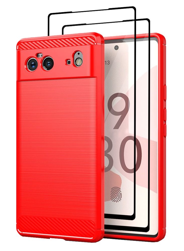 CATANES 3 Packs For Google Pixel 6 Case Cover and 2 Screen Protectors Soft TPU Bumper Protective Back Case Red - Image 2