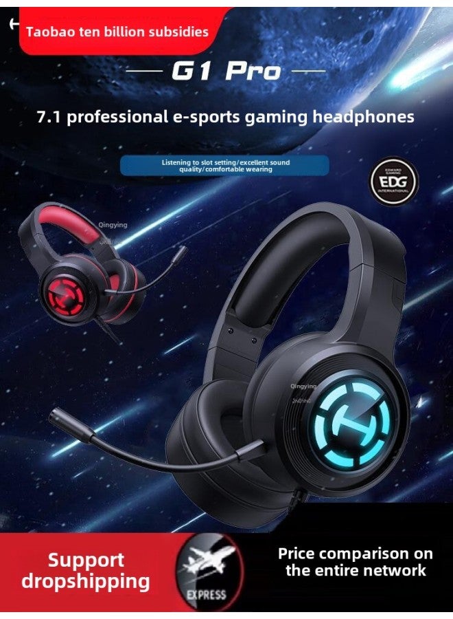 Headset HECATE Desktop Headset Qingying Headset Computer With Wired G1Pro Microphone Game-Color:Package 2 Headphones + Large Mouse Pad Qingying Black Red 7.1 Surround Sound☆Excellent Sound Quality  - Image 2