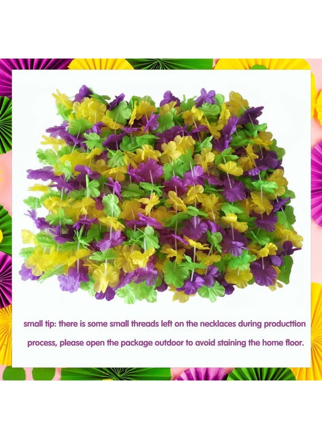 Becfupo 50 Pack Mardi Gras Flower Leis Necklaces Bulk, Red Green Yellow Mardi Gras Hawaiian Leis For Mardi Gras Party Decorations, Gaysby Themed Party, Masquerade Costume Accessories - Image 3