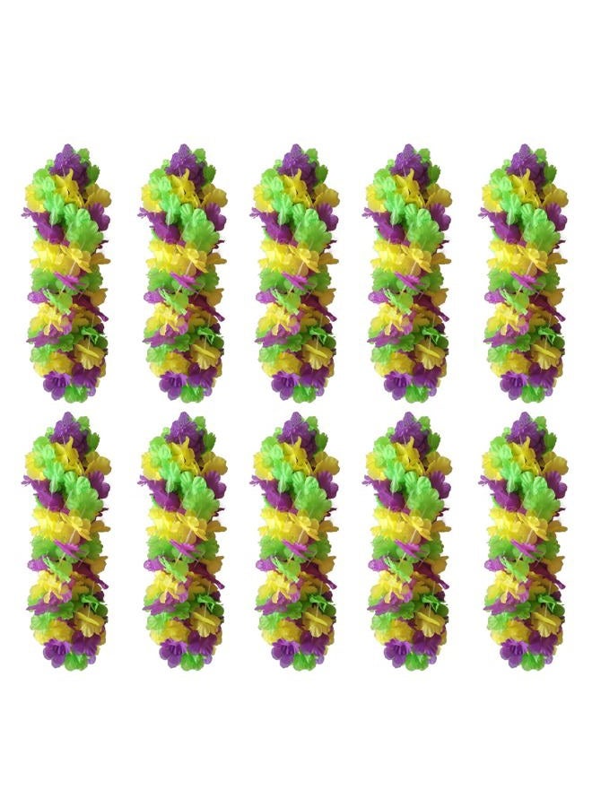 Becfupo 50 Pack Mardi Gras Flower Leis Necklaces Bulk, Red Green Yellow Mardi Gras Hawaiian Leis For Mardi Gras Party Decorations, Gaysby Themed Party, Masquerade Costume Accessories - Image 1
