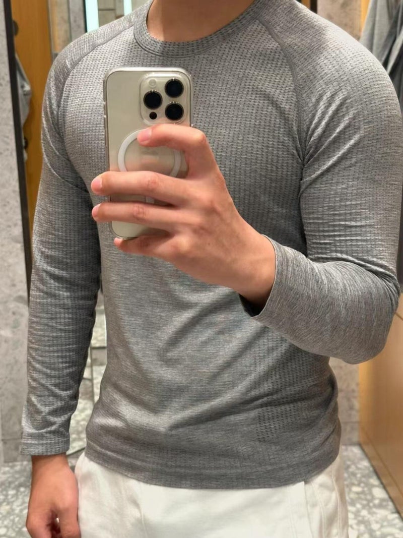 Qi Ta Seamless Jacquard Quick-Dry Long Sleeve T-Shirt for Men, Athletic Training Top, Breathable Cycling Base Layer - Image 5