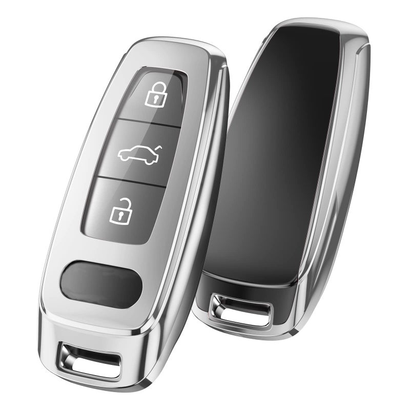 ELOHEI for Audi Key Fob Cover Special Soft TPU Key Case Cover Protector Compatible with Audi A6L A6 A7 A8 Q7 Q8 ETron 20182022 A3 S3 S6 SQ7 RS6 S7 RS7 Smart KeySilver