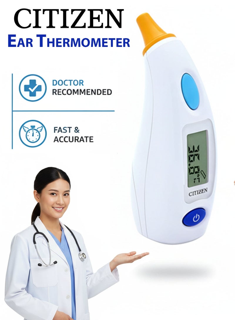 CITIZEN CTD504 Infrared Ear Thermometer Fast and Accurate Digital Fever Thermometer with Antibacterial Probe, Memory Recall, High Temperature Alert Celsius and Fahrenheit Switch, Battery & Storage Case Included - Image 1