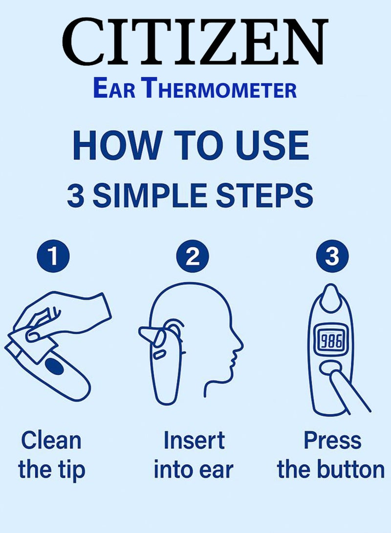 CITIZEN CTD504 Infrared Ear Thermometer Fast and Accurate Digital Fever Thermometer with Antibacterial Probe, Memory Recall, High Temperature Alert Celsius and Fahrenheit Switch, Battery & Storage Case Included - Image 5