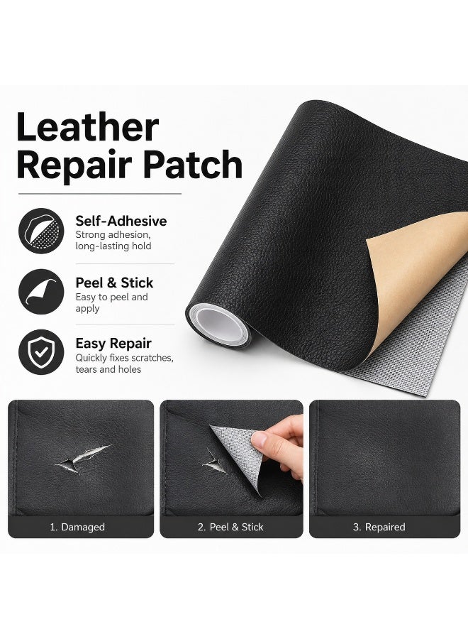 LYNLYN Leather Repair Patch, Black Self Adhesive Leather Look Repair Tape, Peel And Stick Sofa Car Seat Chair Handbag Repair Patch, Cuttable Upholstery Repair Sheet - Image 2