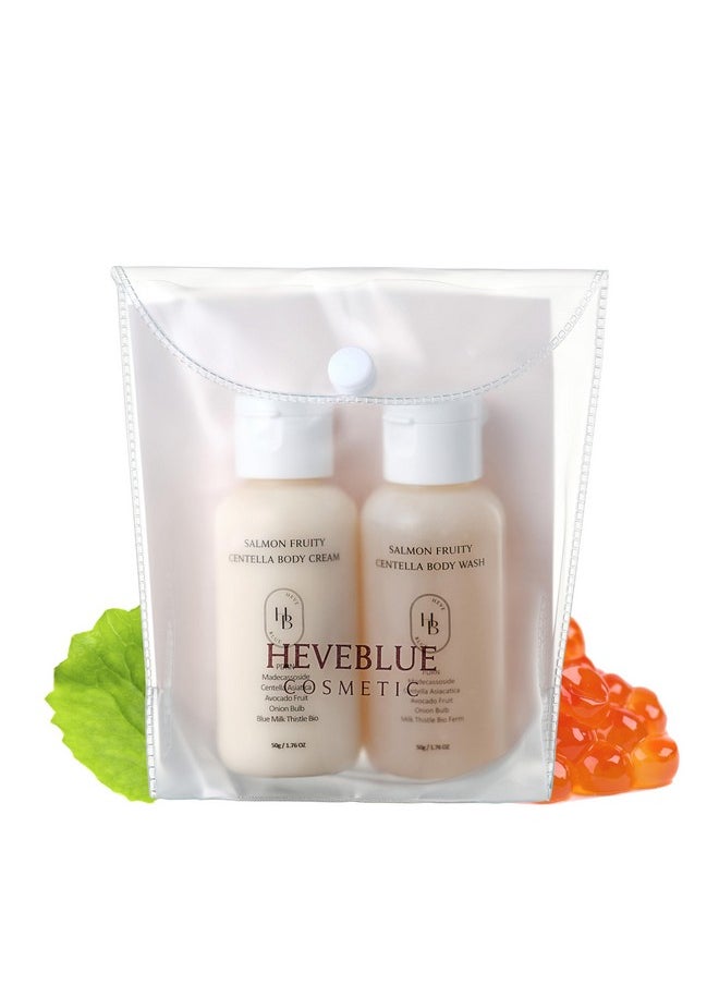 HEVEBLUE HEVEBLUE Salmon Fruity Centella Body Travel Kit - Body Cream & Body Wash Set, Gift Set, Sensitive Skin, Korean Bodycare, Hypoallergenic, Allergen-free Fragrance, Salmon PDRN, K-Beauty  - Image 1