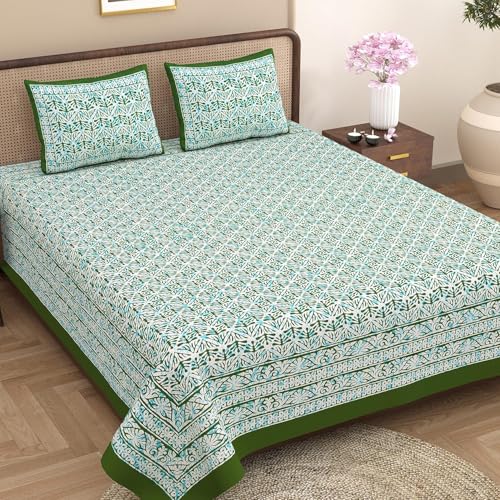 Värde Opulent Collection Double Bedsheet with 2 Pillow Cover | 100% Cotton Bedsheets for Double Bed | Handloom Bedsheet | Size 86x90 inches | King Size (90X102 Inches) (Grey Asparagus, King) - Image 1