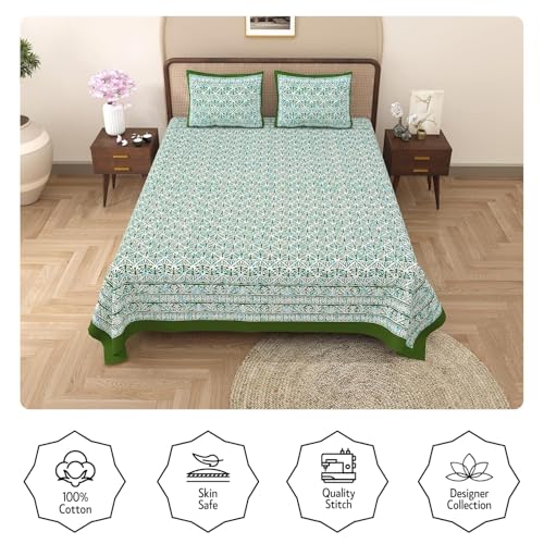 Värde Opulent Collection Double Bedsheet with 2 Pillow Cover | 100% Cotton Bedsheets for Double Bed | Handloom Bedsheet | Size 86x90 inches | King Size (90X102 Inches) (Grey Asparagus, King) - Image 2