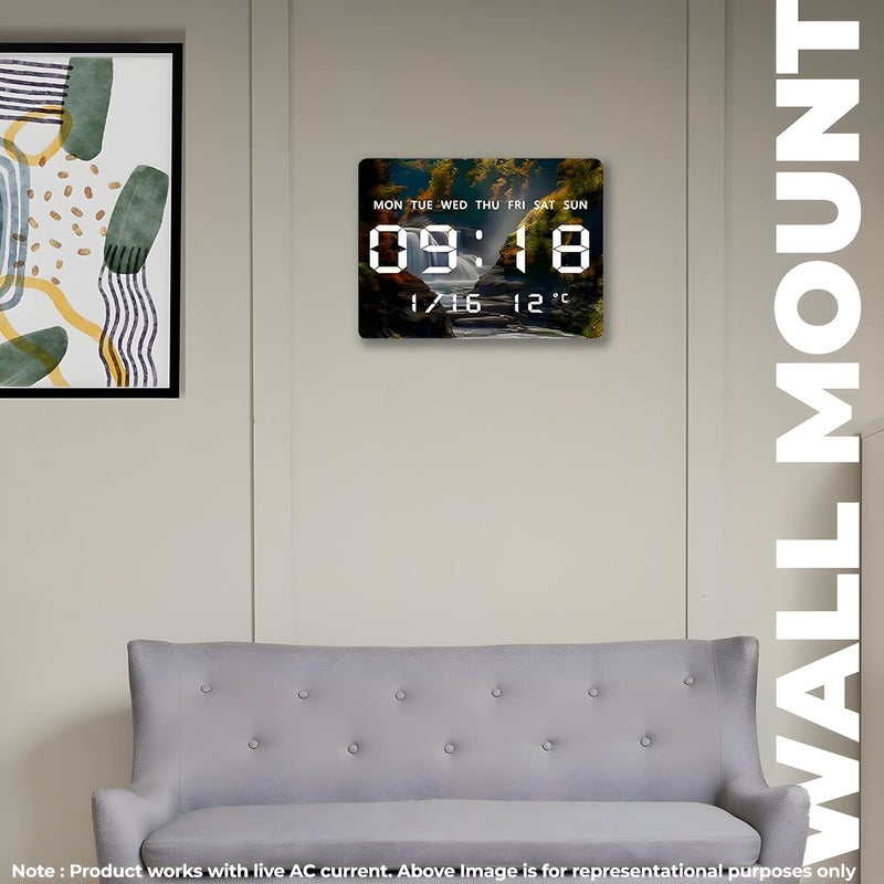 UmI. Umi Acrylic Digital Wall Clock for Bedroom Living Room Stylish with LED USB Tabletop 3D Picture Clocks with Time Day Date Month Temperature Display for Home Office 27x20cm Waterfall - Image 2