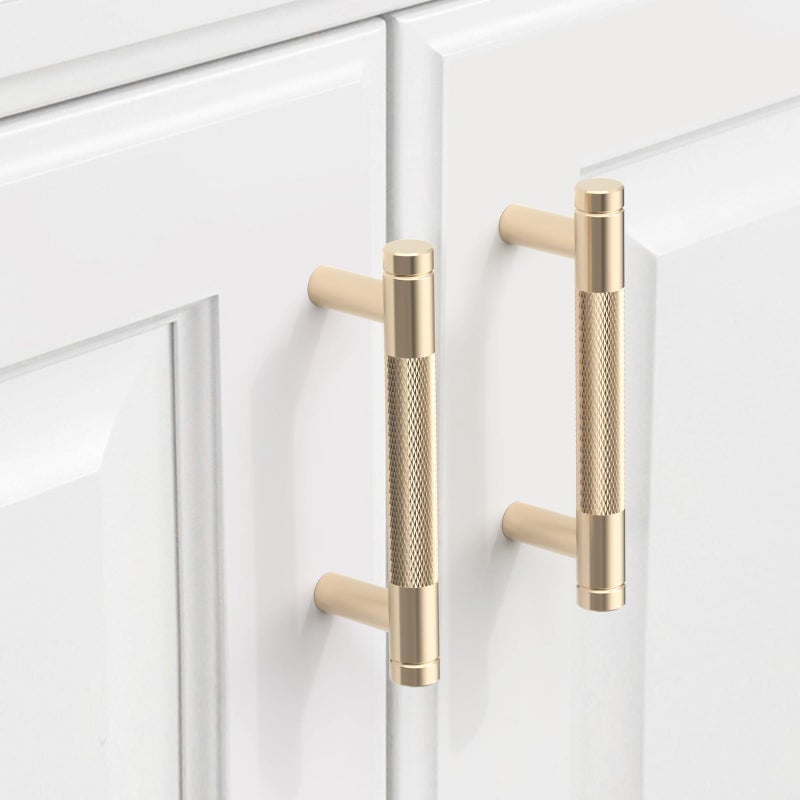 9BUILD 10 Pack Knurled Cabinet Pulls 3 Inch Brushed Brass Kitchen Cabinet Handles Cabinet Hardware Kitchen Handles for Cabinets Gold Drawer Pulls T Bar Drawer Handle - Image 2