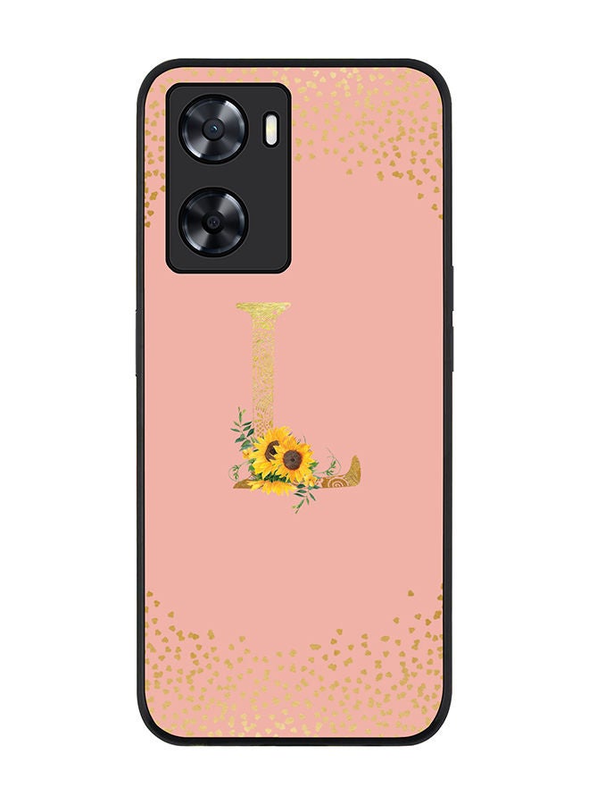 Stylizedd Rugged Black edge case for Oppo A57 4G/Oppo A77 4G/Oppo A77s Slim fit Soft Case Anti Drop TPU Gel Thin Cover - Custom Monogram Initial Letter Floral Pattern - L (Rose Pink ) - Image 1