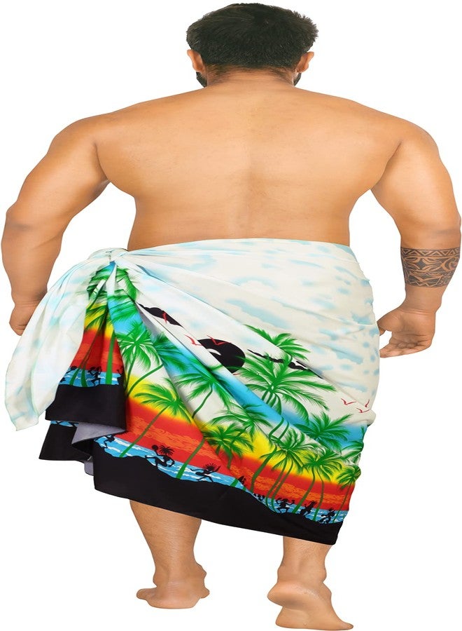 LA LEELA لا ليلا غطاء سباحة للرجال من سارونغ بحجم واحد أبيض لشاطئ الجزيرة - Image 2