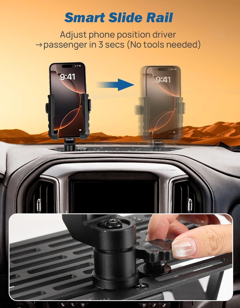 JOYTUTUS Metal Dash Platform Mount Phone Holder Compatible with 2019-2021 Silverado & Sierra | Custom Fit Phone Mount Expansion Platform| One-Hand Adjustable Clip - Image 5