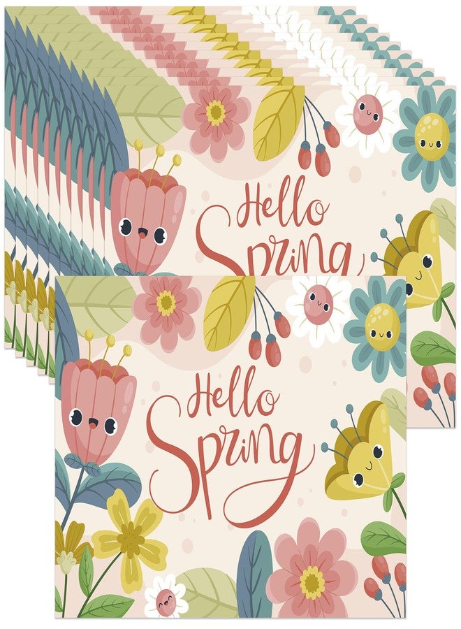 Lucleag 50 PCS Hello Spring Paper Place Mats, Cute Disposable Spring Flowers Placemats Decorative Floral Table Placemats for Springtime Easter Dinner Table Party Favors Decor, 13.8x9.8 in - Image 1