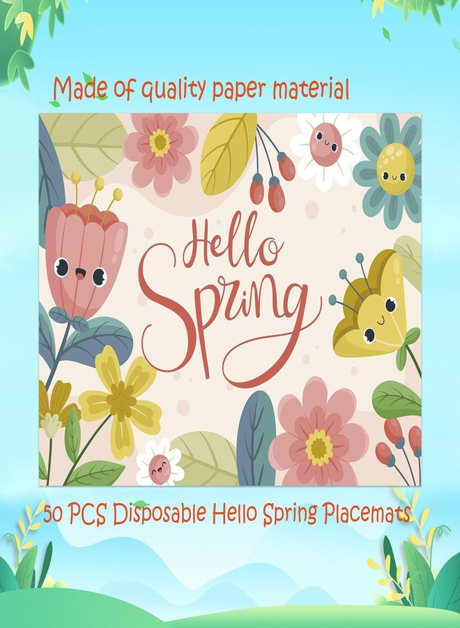 Lucleag 50 PCS Hello Spring Paper Place Mats, Cute Disposable Spring Flowers Placemats Decorative Floral Table Placemats for Springtime Easter Dinner Table Party Favors Decor, 13.8x9.8 in - Image 3