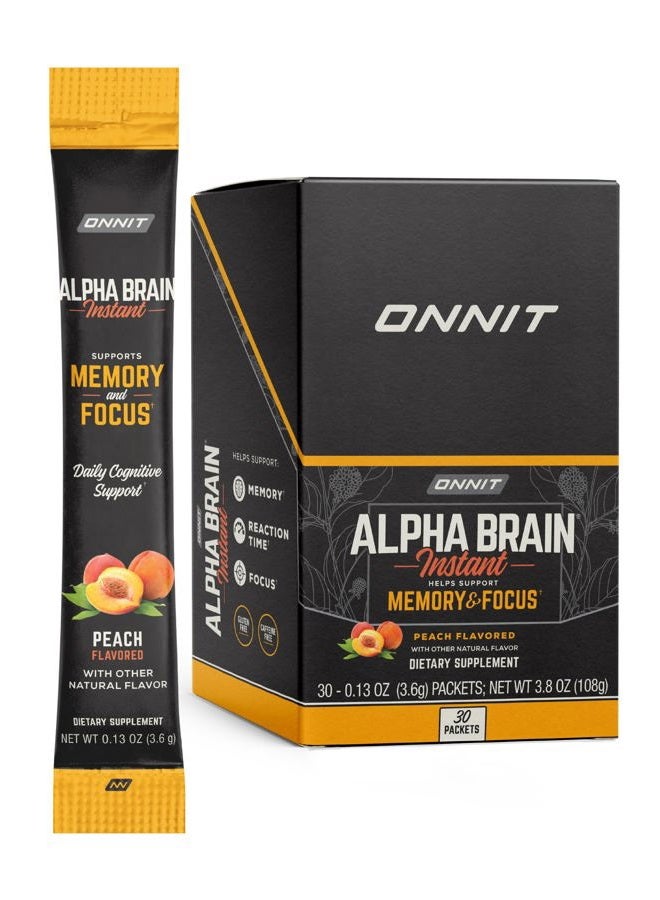 Onnit مشروب دعم الإدراك الفوري ألفا برين بنكهة الخوخ، مكمل نوتروبيك للتركيز والذاكرة والوضوح، عبوات 0.13 أونصة، 30 حبة - Image 1