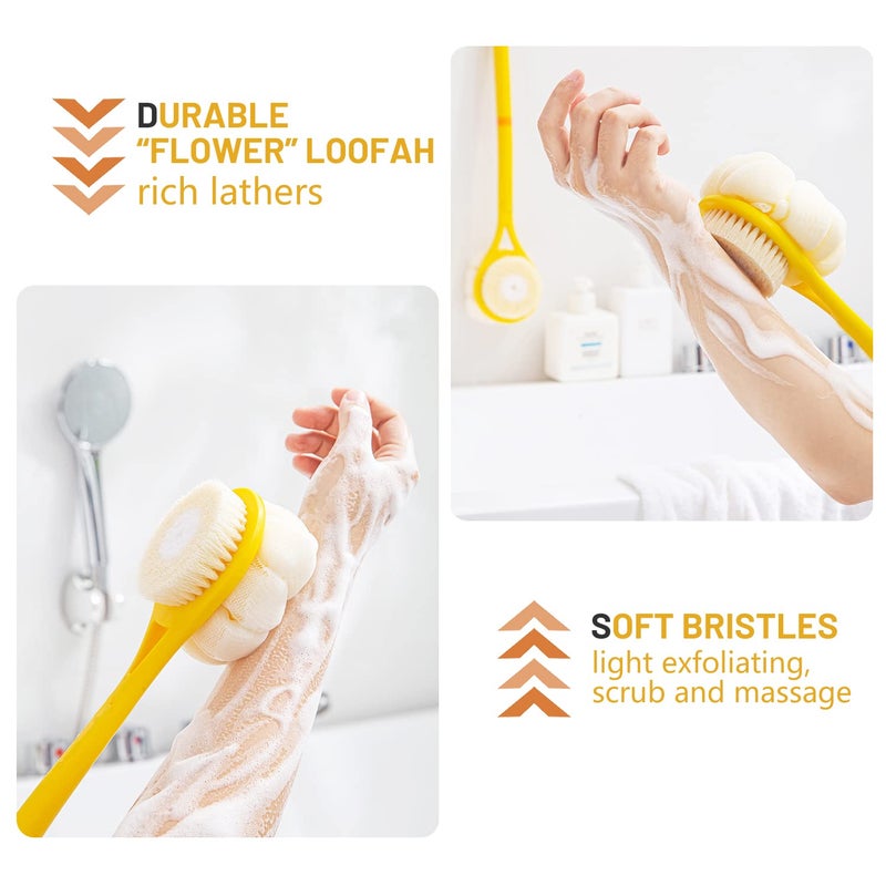 HONOMA Shower Body Brush,Soft Bristles and Beautiful Pumpkin Loofah 14â€ Long Handle Back Scrubber Bath Mesh Sponge for Skin Exfoliating Bath,Massage Bristles Suitable for Wet or Dry,Men and Women (Grey) - Image 3