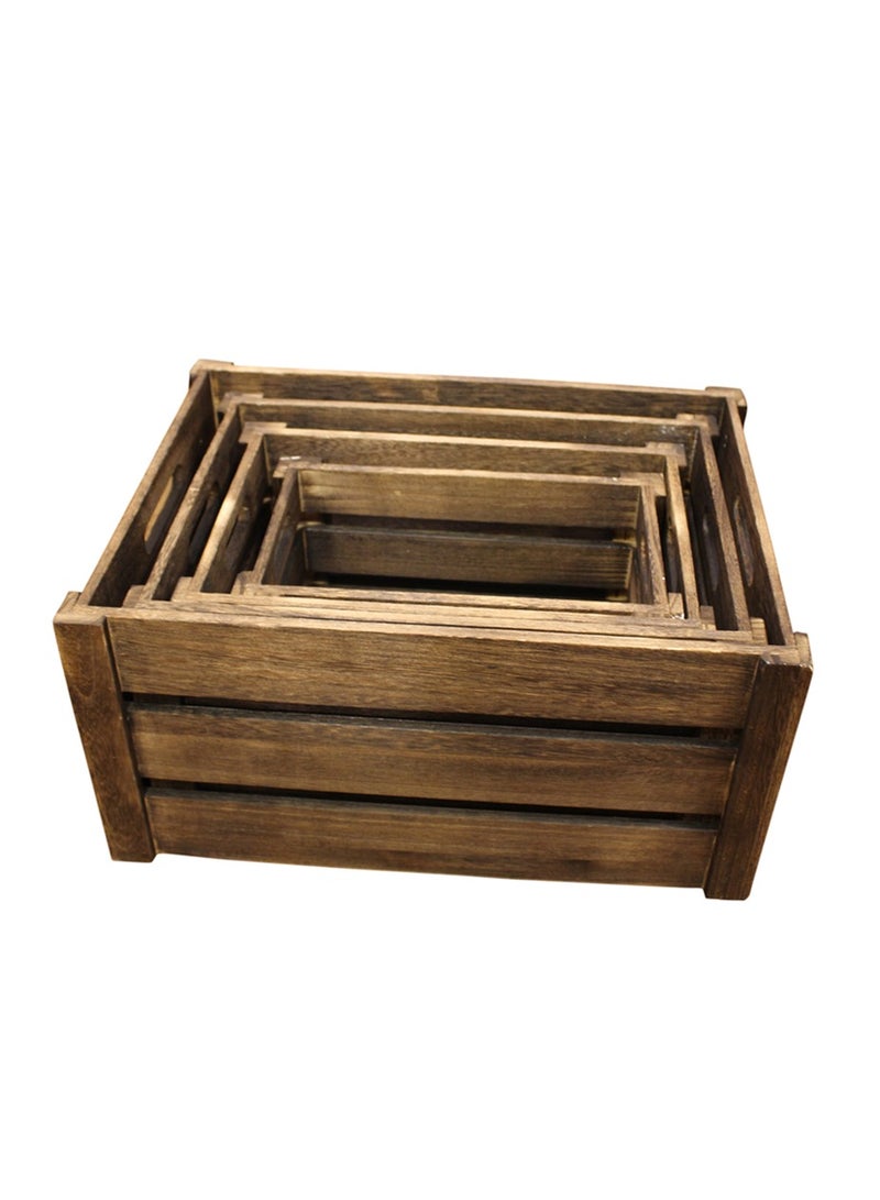 LINGWEI Four in One New Solid Wood Storage Box Extra Large Wooden Crate Hollow Hollow Thick Wrap Angle Fruit Decorative Box Brown 4pcs Set  - Image 1