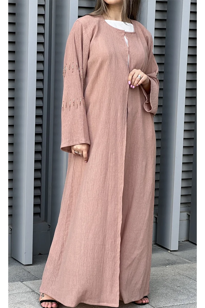 Moistreet Embroidered Open Front Abaya