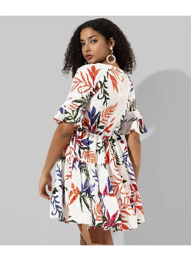 Campus Sutra Floral Ruffle Mini Dress