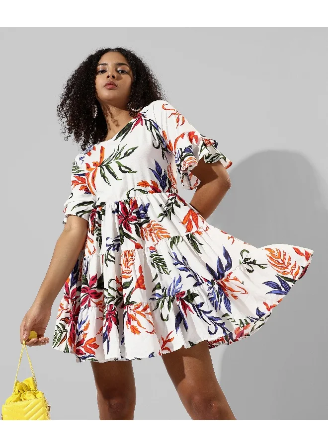 Campus Sutra Floral Ruffle Mini Dress