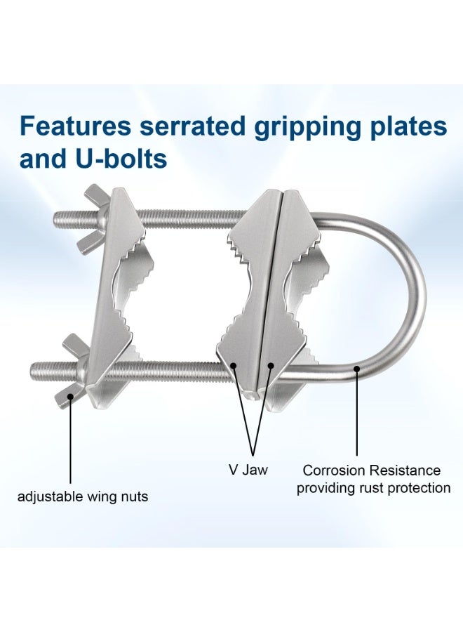 2Pcs Double Antenna Mast Clamp V Jaw Block With U Bolts, Heavy Duty Anti-Rust Mount Bracket Kit for TV, CB, Ham, Pipe, Flag Pole, Umbrella Parasols on Deck Railing, Fence - Image 3
