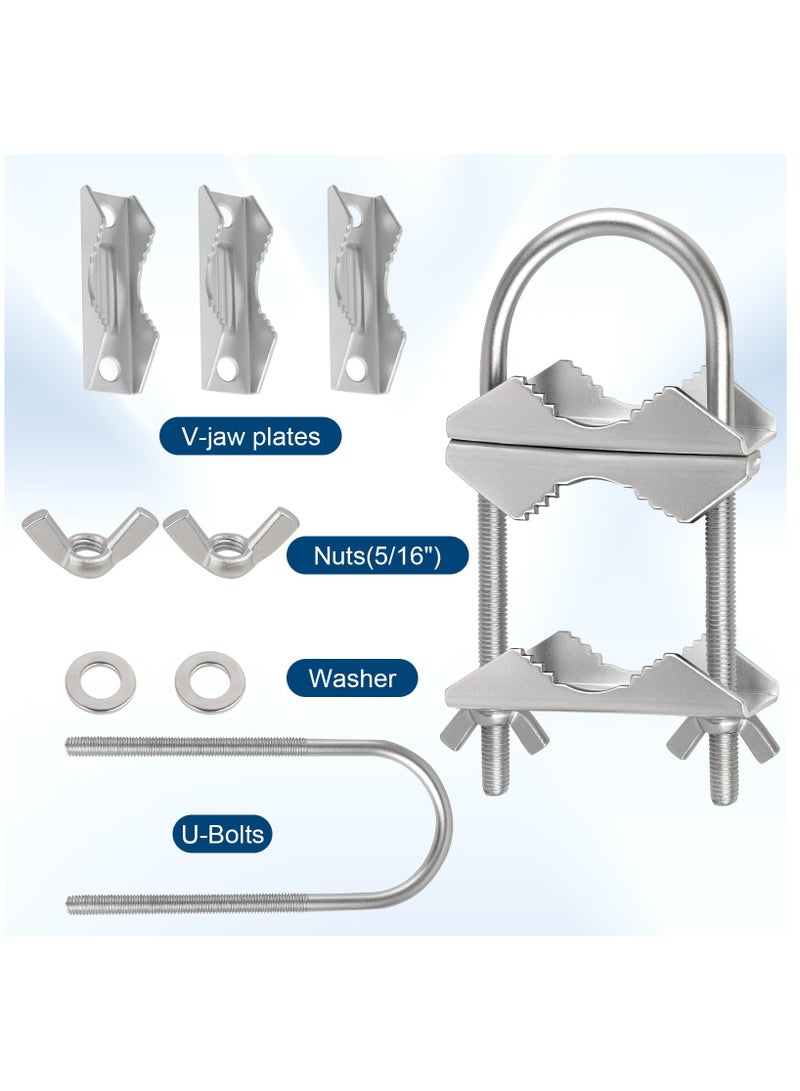 2Pcs Double Antenna Mast Clamp V Jaw Block With U Bolts, Heavy Duty Anti-Rust Mount Bracket Kit for TV, CB, Ham, Pipe, Flag Pole, Umbrella Parasols on Deck Railing, Fence - Image 4