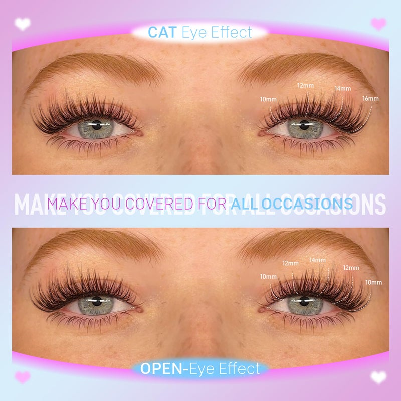 Pawotence Wispy Lash Clusters Natural Cluster Lashes Extension DIY Natural Eyelash Clusters Extension 10-16mm Individual Lashes False Eyelashes Wispy Soft Cluster Eyelash Extensions - Image 2