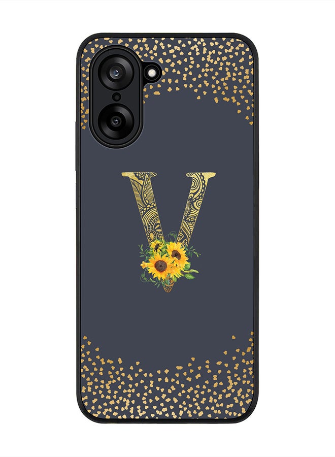 Stylizedd For OnePlus Nord CE5 / Ace 5 Racing Case,Slim fit Camera Protection, Shockproof Thin Phone cover  - Custom Floral Monogram - V  (Grey )