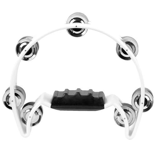 Soulmate Tambourine Metal Jingles Hand Held Percussion Half-Moon Single Row Tambourine for Kids Adult Musical Instrument Gift for KTV, Party, White for 3+ years old - Image 1