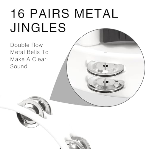 Soulmate Tambourine Metal Jingles Hand Held Percussion Half-Moon Single Row Tambourine for Kids Adult Musical Instrument Gift for KTV, Party, White for 3+ years old - Image 2