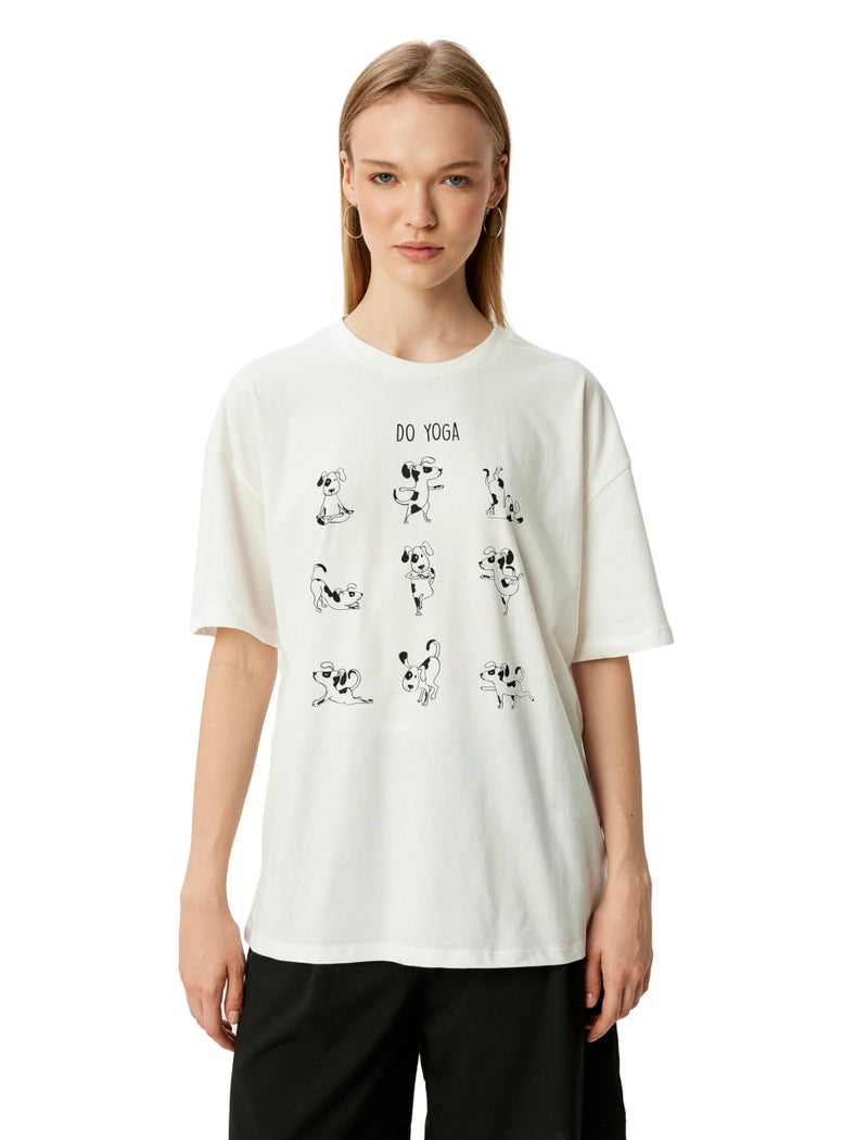 KOTON Womens Oversized Printed T-Shirt Modern