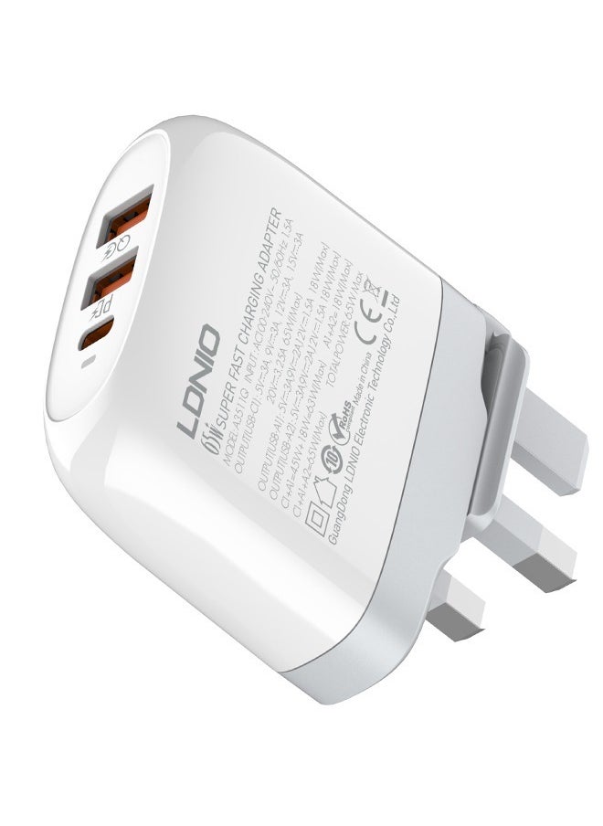 LDNIO 65W GaN USB C Charger 3-Port, PPS Compact Fast Charger with PD & QC3.0, Removable Wall Charger Power Adapter for MacBook Pro Air, iPad Pro Air, iPhone 14/13/12, Galaxy, Dell XPS Laptop etc  - Image 5