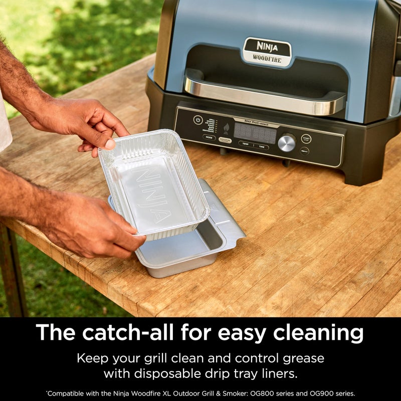 Ninja XSKTRYLRXL Woodfire Large Grease Tray Liners, Compatible with OG800 and OG900 Series, 5.91'' X 8.66'' X 1.97'', Pack of 10 Disposable Aluminum Foil Drip Pan, Silver - Image 2