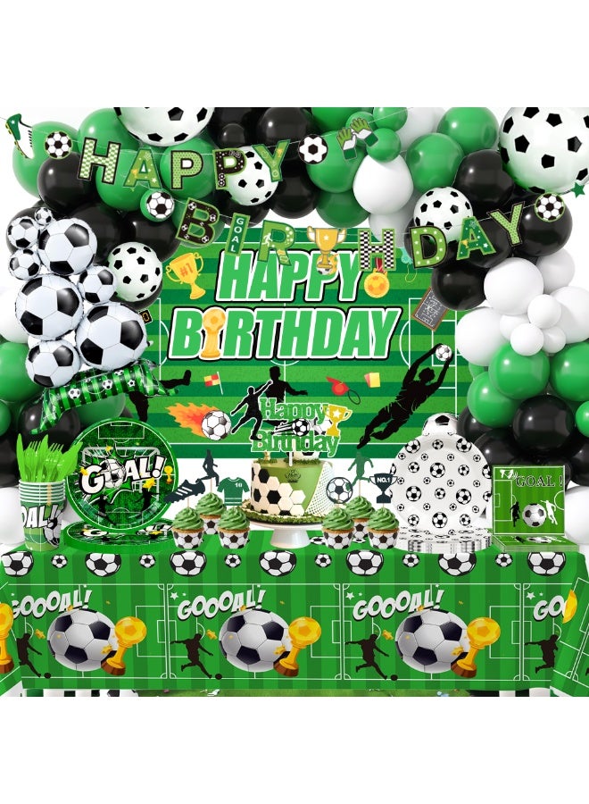 FRUITFUL PARTY 167Pcs Soccer Birthday Party Decorations for 10 Guests Include Soccer Party Tableware Balloons Plates Cups Cake Toppers etc Soccer Birthday Decorations Supplies - Image 1