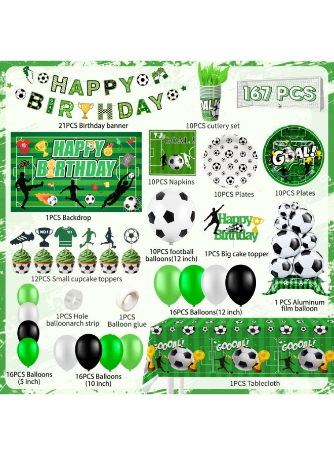 FRUITFUL PARTY 167Pcs Soccer Birthday Party Decorations for 10 Guests Include Soccer Party Tableware Balloons Plates Cups Cake Toppers etc Soccer Birthday Decorations Supplies - Image 3