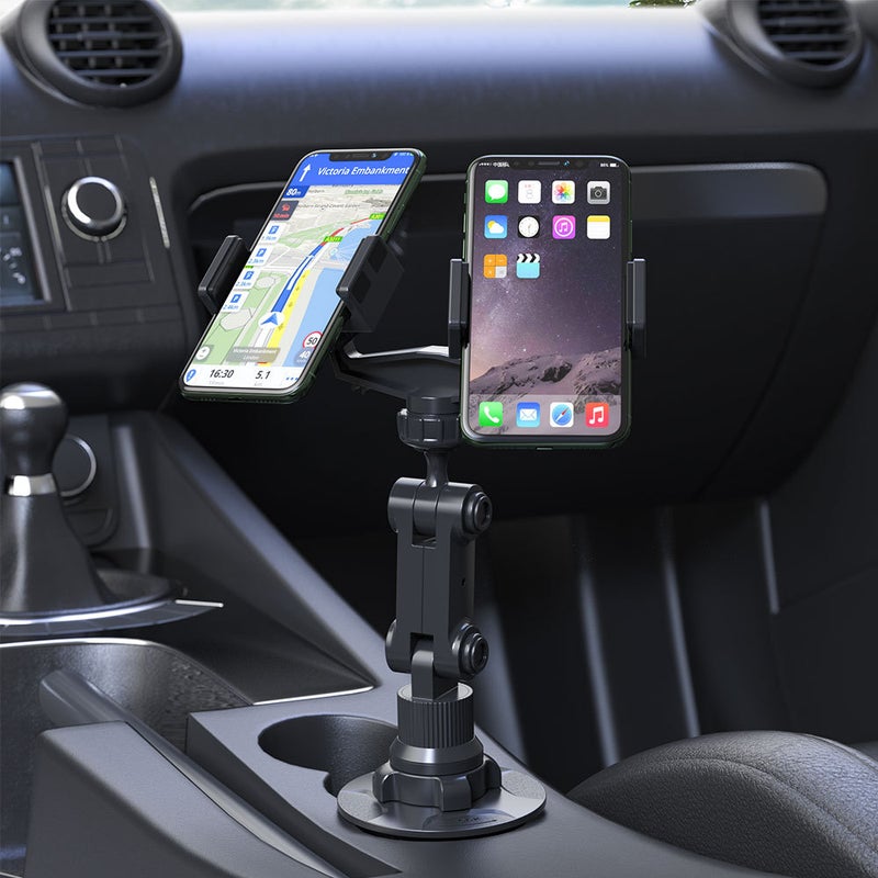 Car Water Cup Holder Rotating Mount With Dual Phone Clips, Universal Accessory For Passenger Seat - Image 2