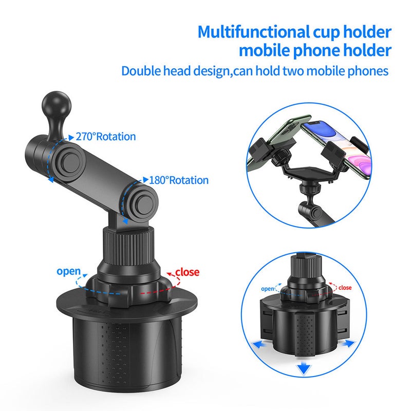Car Water Cup Holder Rotating Mount With Dual Phone Clips, Universal Accessory For Passenger Seat - Image 4