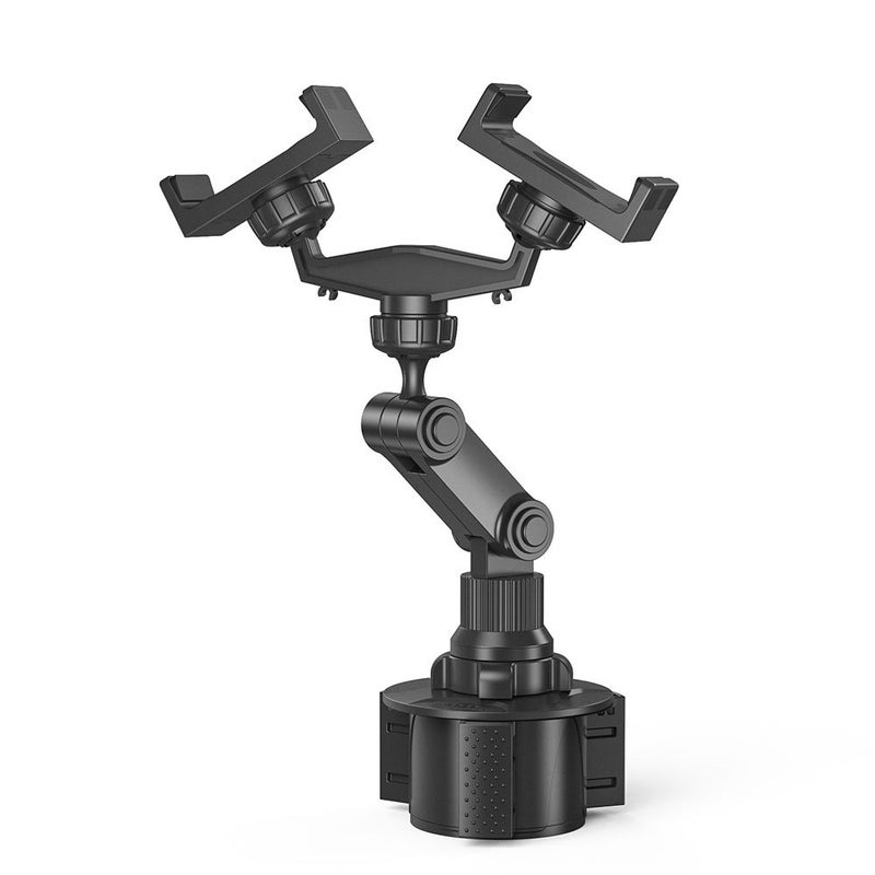Car Water Cup Holder Rotating Mount With Dual Phone Clips, Universal Accessory For Passenger Seat - Image 1