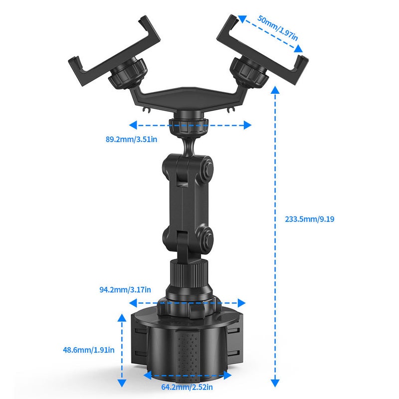 Car Water Cup Holder Rotating Mount With Dual Phone Clips, Universal Accessory For Passenger Seat - Image 5