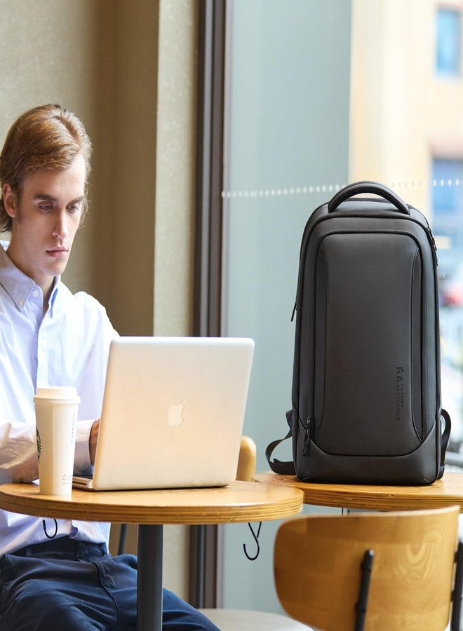 هونج كونج حقيبة ظهر لابتوب رجالية من إتش كيه مزودة بمنفذ شحن USB، مقاومة للماء، مناسبة لأجهزة الكمبيوتر حتى 15.6 بوصة، حقيبة متينة وعالية التقنية للاستخدام اليومي، حقيبة ظهر عملية مناسبة للعمل والدراسة والسفر - أسود - Image 3