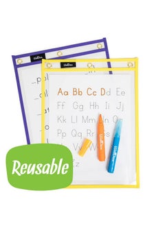 WallDeca Dry Erase Pocket Sleeves Assorted Colors 8.5 X 11 Plastic Paper Holder Pack Reusable Dry Erase Sleeves Paper Pocket Folders Plastic Plastic Sleeves For Clasroom 5 Colors (10Pack)  - Image 2