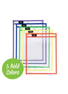 WallDeca Dry Erase Pocket Sleeves Assorted Colors 8.5 X 11 Plastic Paper Holder Pack Reusable Dry Erase Sleeves Paper Pocket Folders Plastic Plastic Sleeves For Clasroom 5 Colors (10Pack)  - Image 3